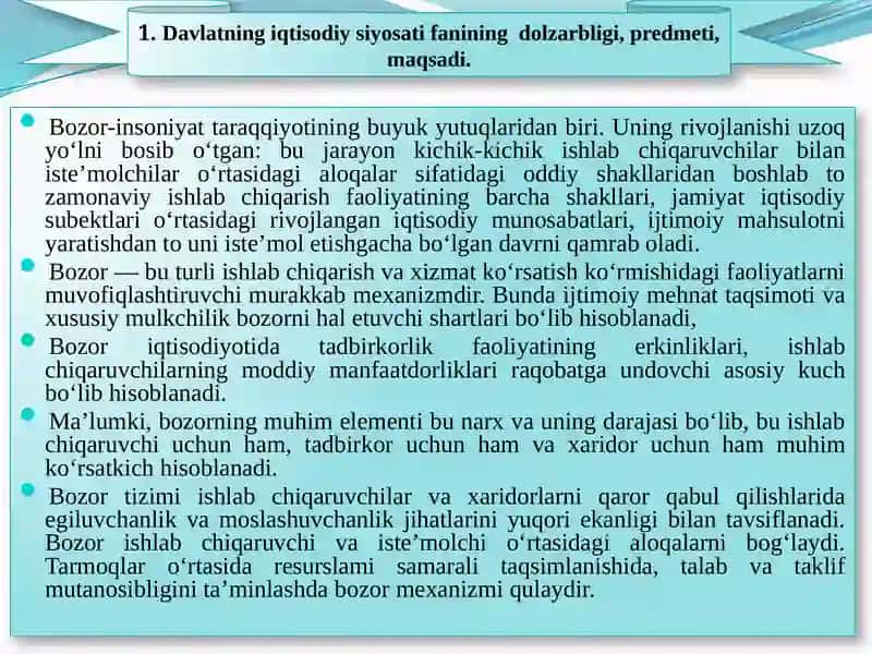 Bozor va iqtisodiy siyosat 2