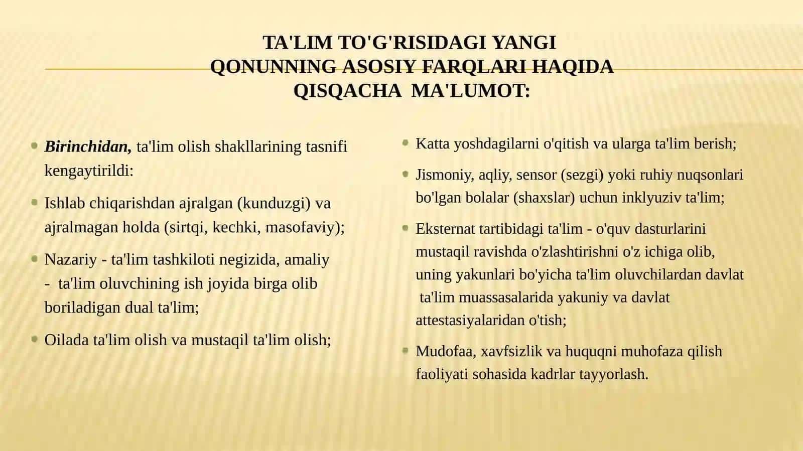 OLIY TA’LIM SOHASIDAQABULQILINGANQONUN VA ULARDA BELGILANGANVAZIFALAR 2