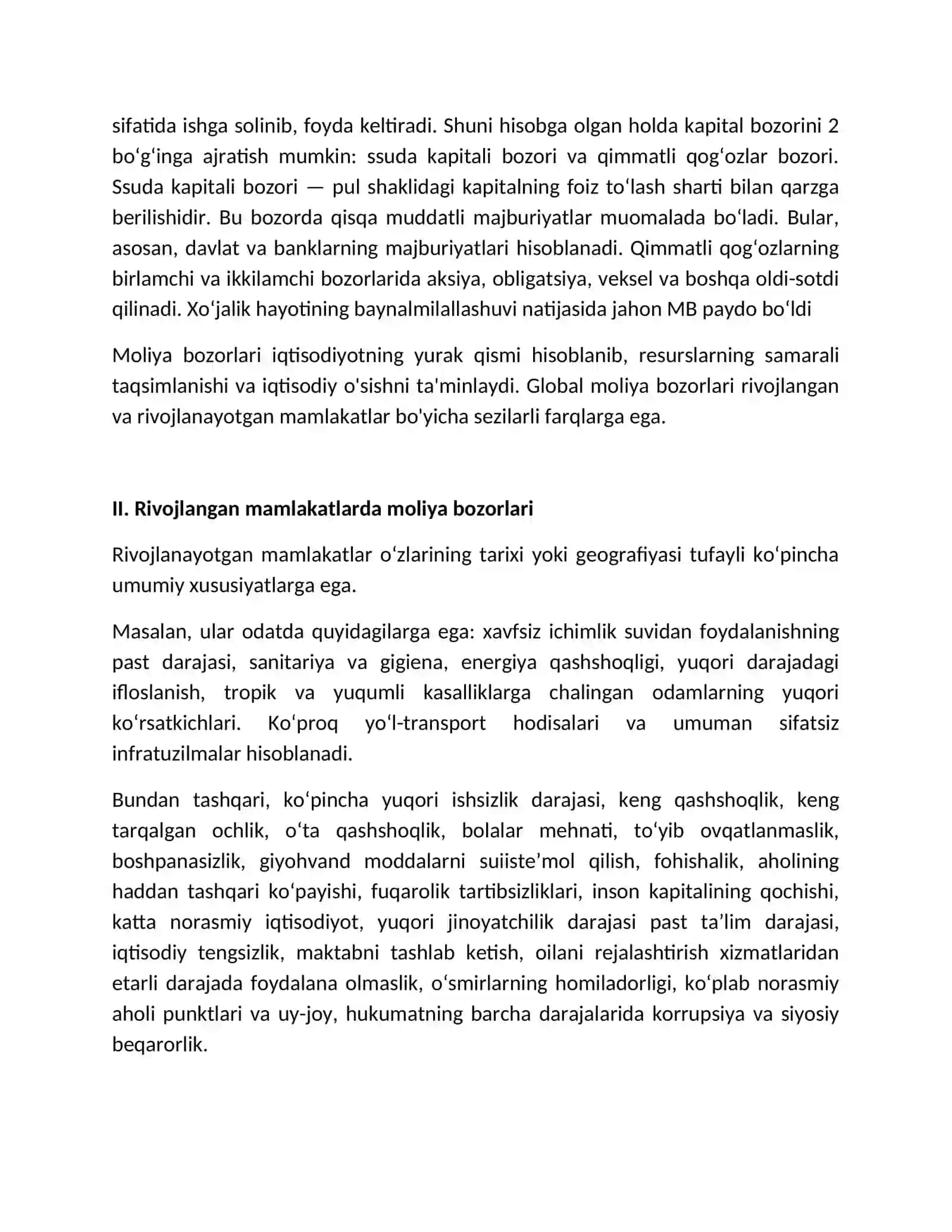 Rivojlangan va rivojlanayotgan mamlakatlarda moliya bozorining xususiyatlari 2