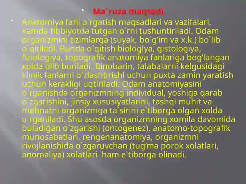 Anatomiya fanining rivojlanishi 2