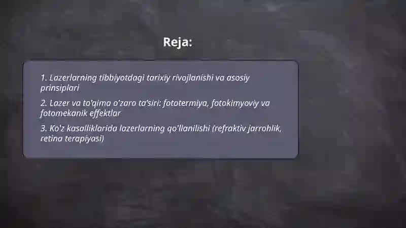 Lazerlarning tibbiyotda qoʻllanishi 2