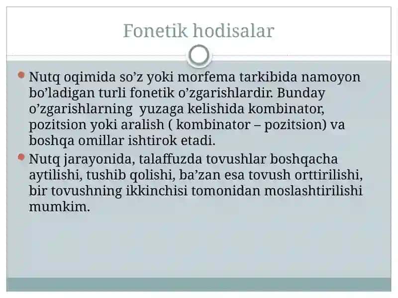 Fonetik jarayonlar. Fonemaning variantlashuv 2