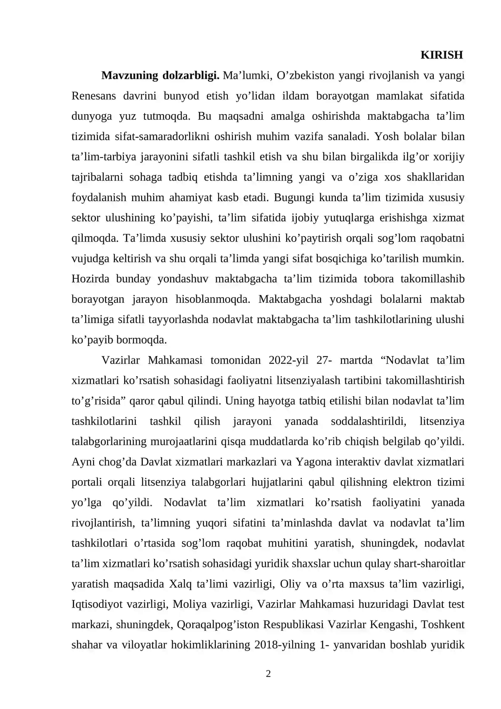 Nodavlat maktabgacha ta’lim tashkilotlari va ularni tashkil etish masalalari 2