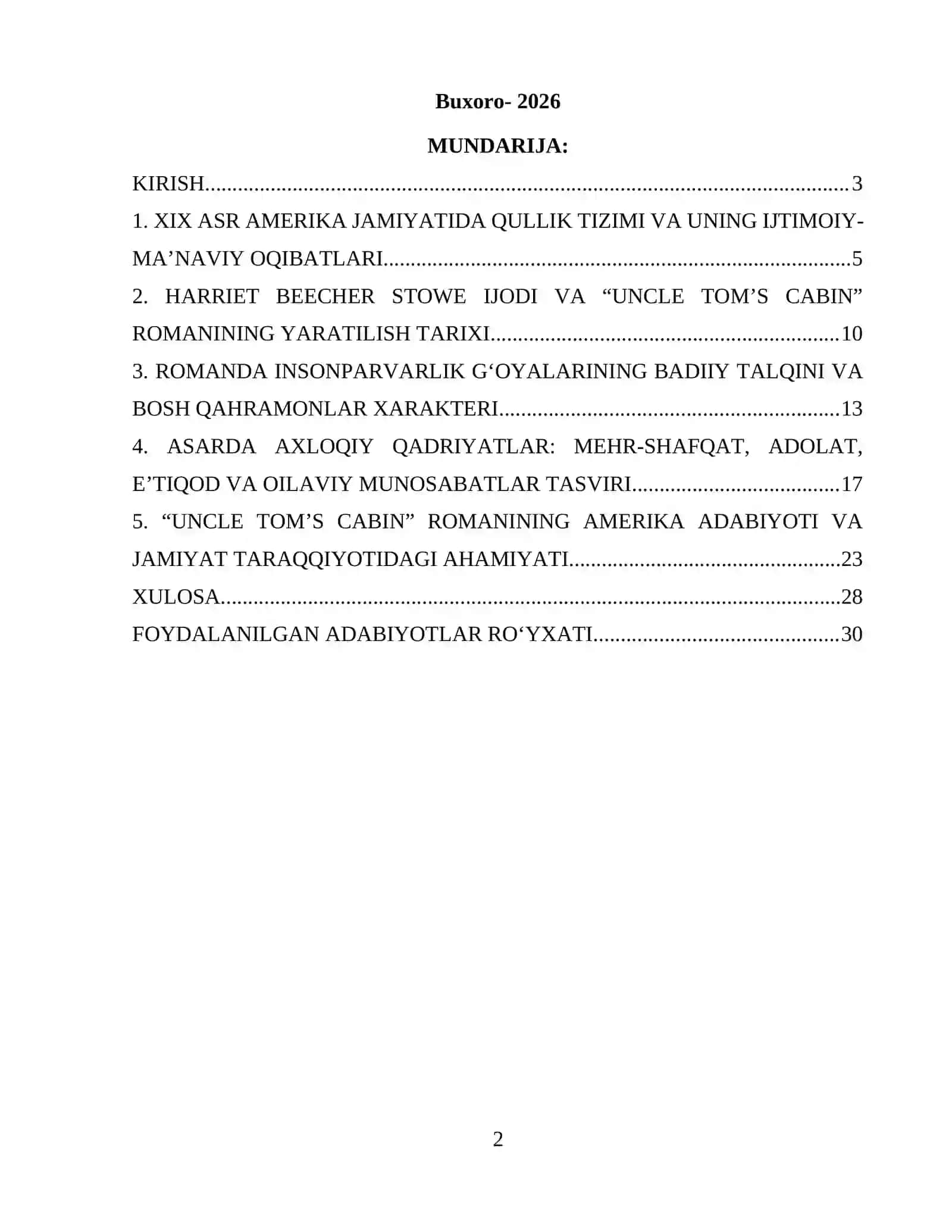 “GARRIET BEECHER STOUNING “UNCLE TOM’S CABIN” ROMANIDA INSONPARVARLIK VA AXLOQIY QADRIYATLAR TALQINI” 2