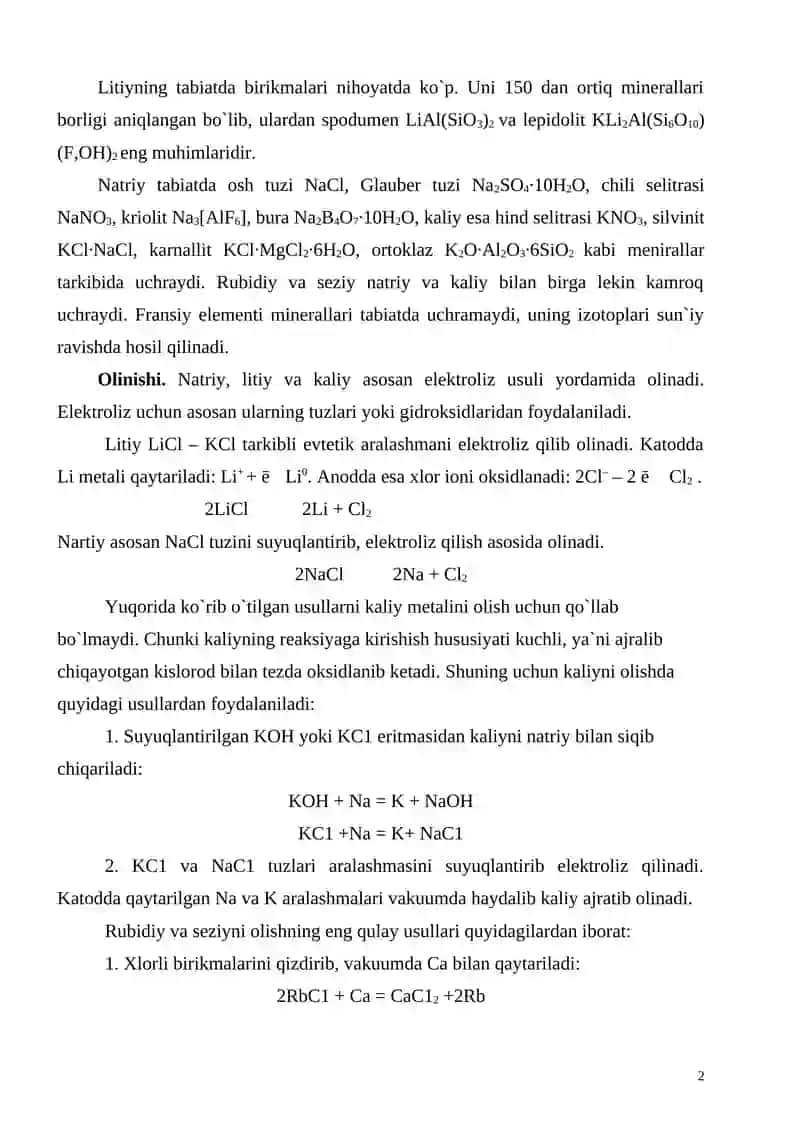 Davriy sistеmani ishqoriy mеtallar guruhi 2
