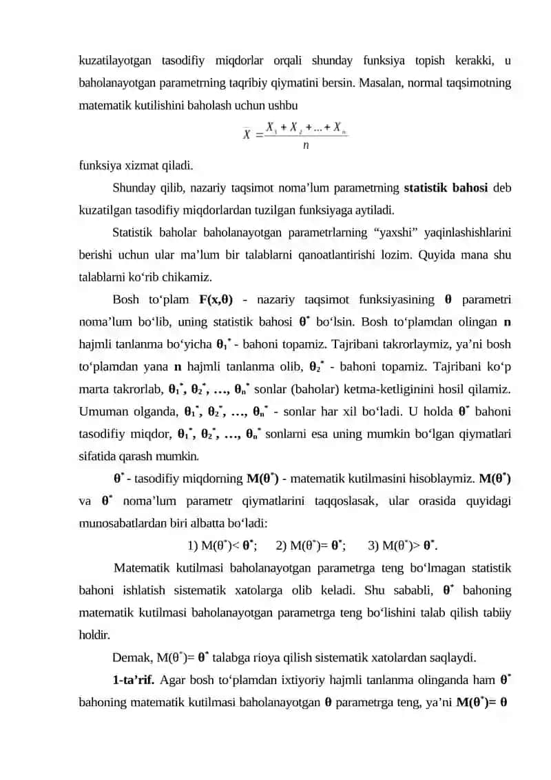 TAQSIMOT PARAMETRLARINING STATISTIK BAHOLARI 2
