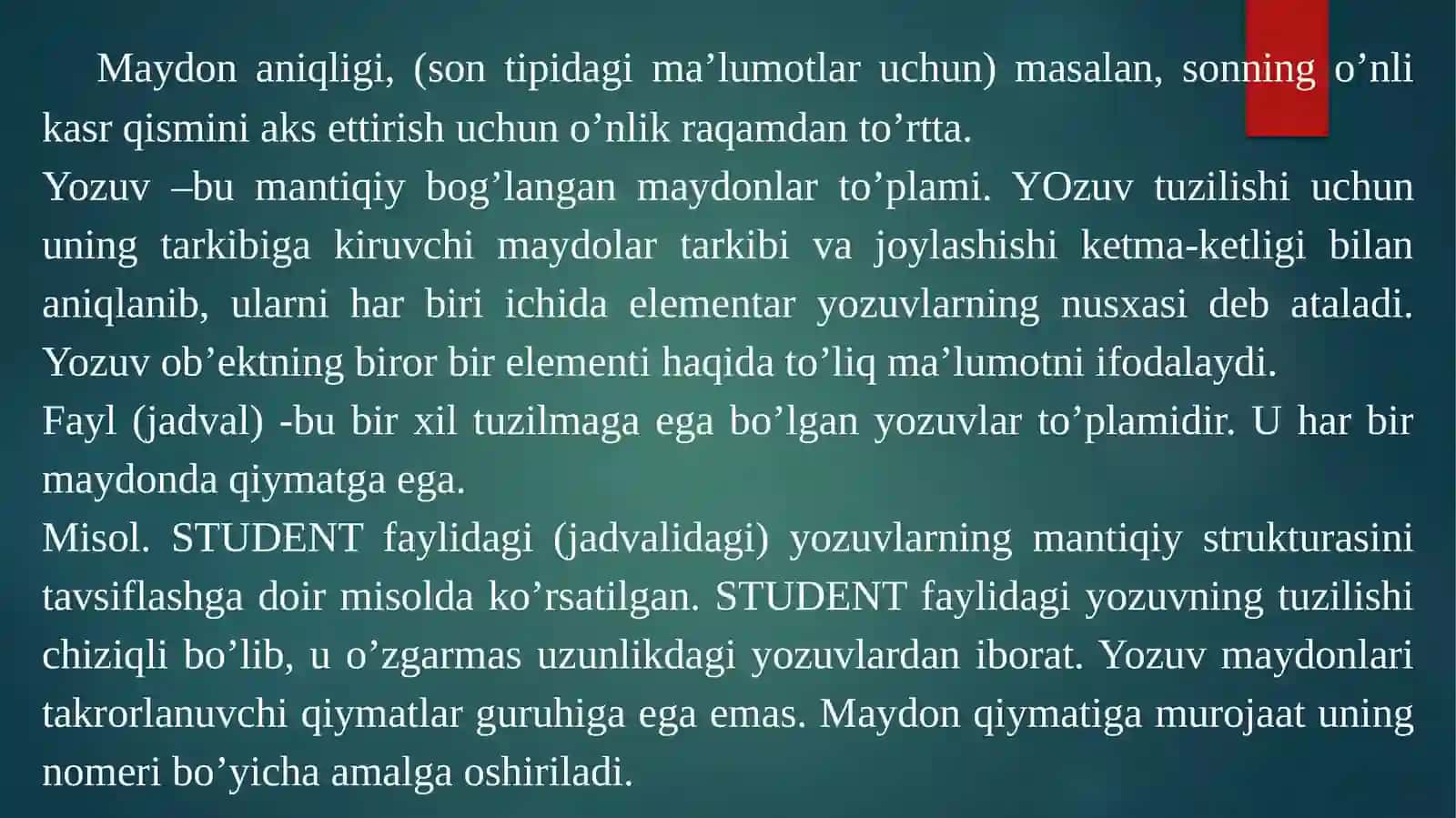 Техник тизимларда интеграллашган мухитда мавжуд бўлган маълумотлар базасини яратиш ва қайта ишлаш 2