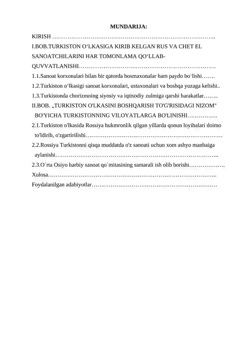 XIX asr oxiri XX asr boshlarida Turkiston o'lkasida sanoat korxonalarini 2