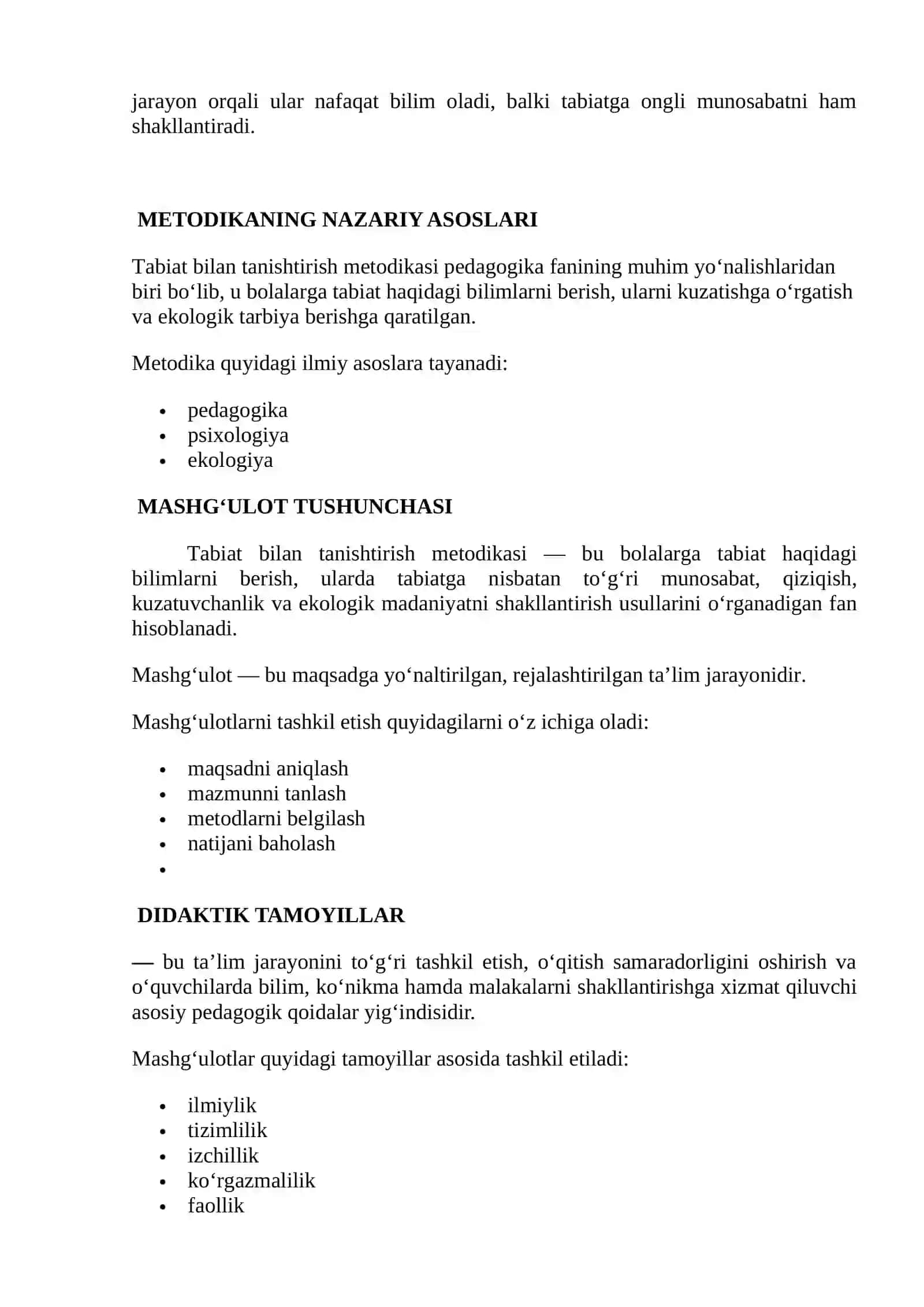 Tabiat bilan tanishtirish metodikasida mashg‘ulotlarni tashkil etishning ahamiyati 2