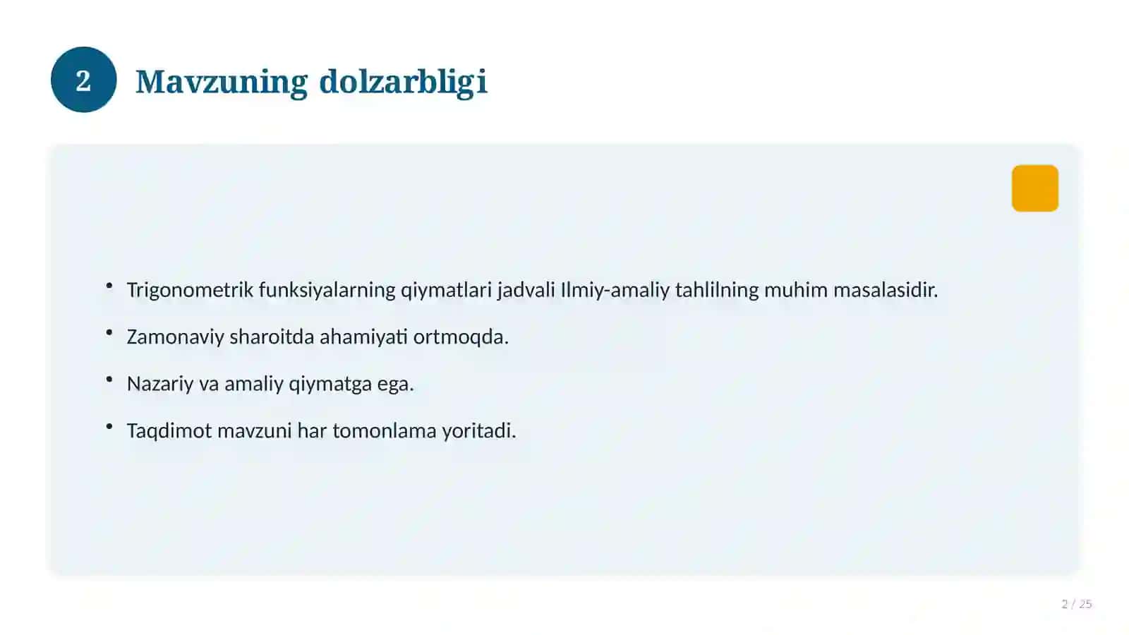 Trigonometrik funksiyalarning qiymatlari jadvali 2