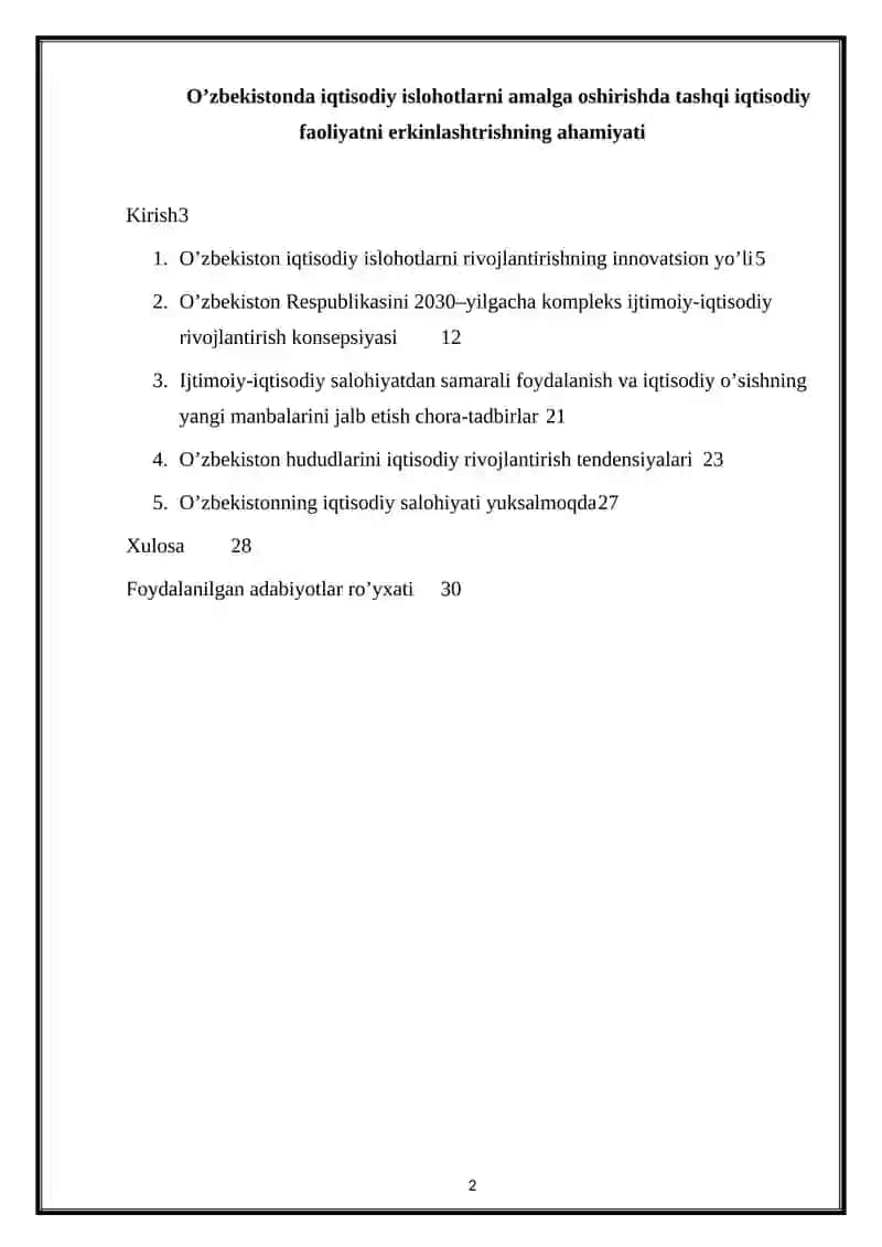 O'zbekistonda iqtisodiy islohotlarni amalga oshirishda tashqi iqtisodiy faoliyatni erkinlashtrish 2