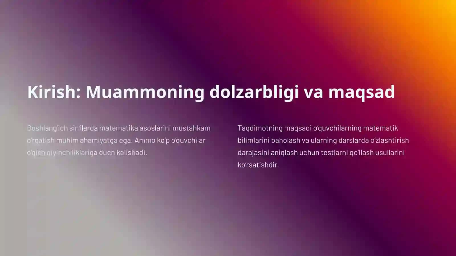 Boshlang’ich sinf matematika darslari samaradorligini testlar orqali rivojlantirish 2