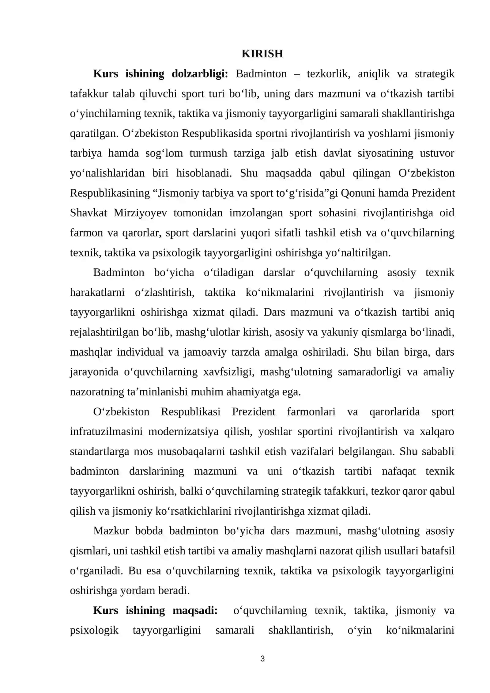 Badminton darsining maqsadi va mazmuni 2