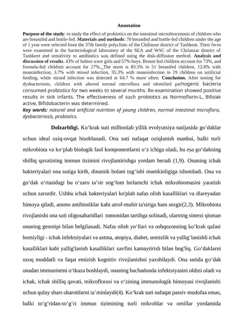 PROBIOTIKLARNING PEDIATRIYADA QO ‘LLANILISH VA ULARNING SAMARADORLIGINI BAHOLASH 2