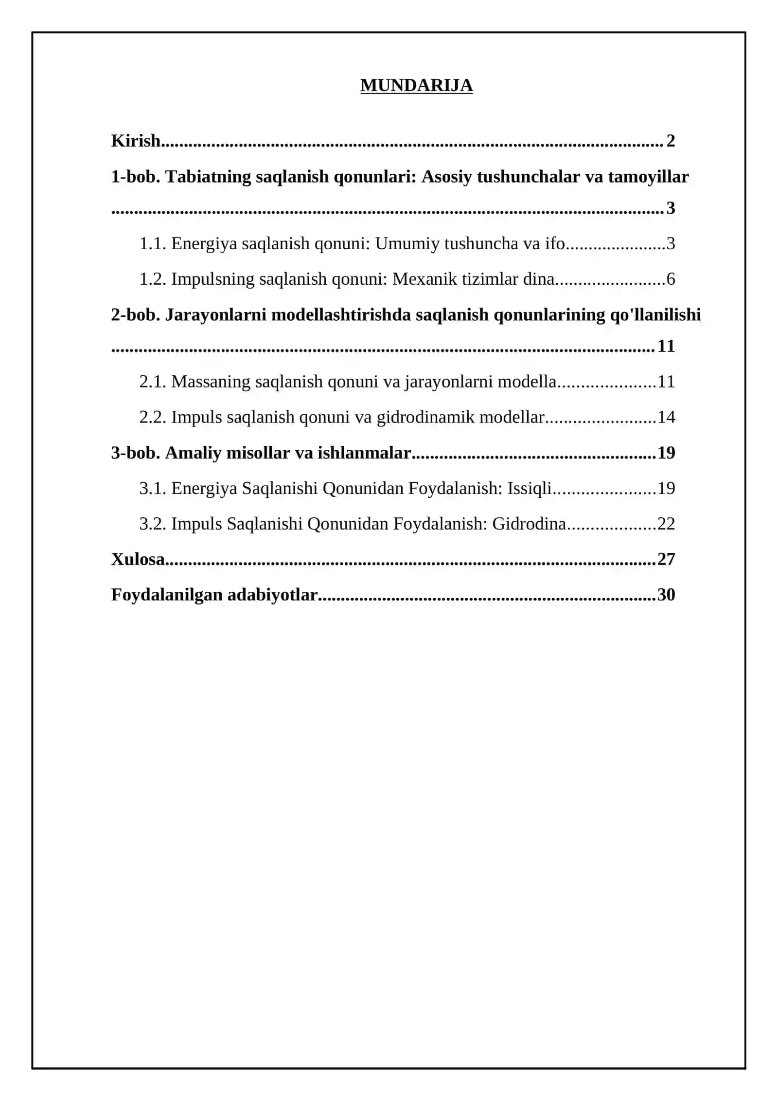 Jarayonlarni modellashtirishda tabiatning saqlanish qonunlaridan foydalanish 2