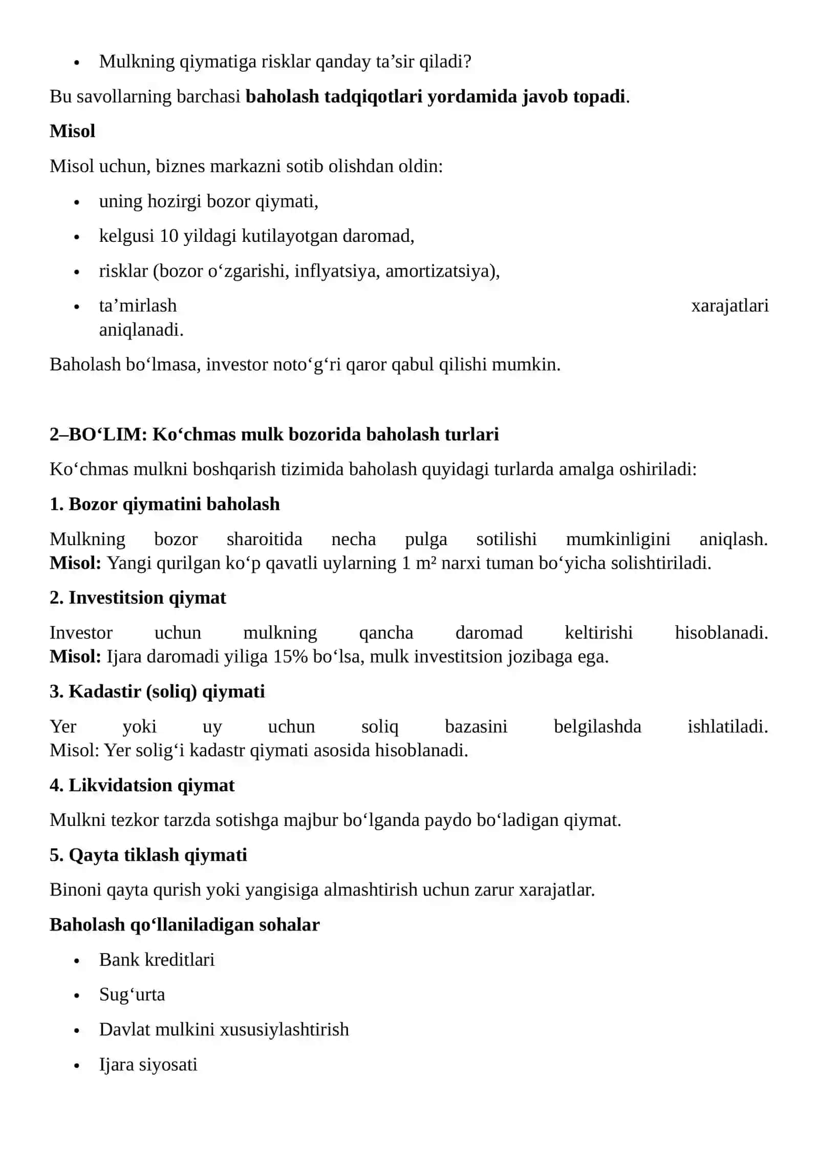 KO‘CHMAS MULKNI BOSHQARISHDA BAHOLASH TADQIQOTLARINING MOHIYATI VA AHAMIYATI 2