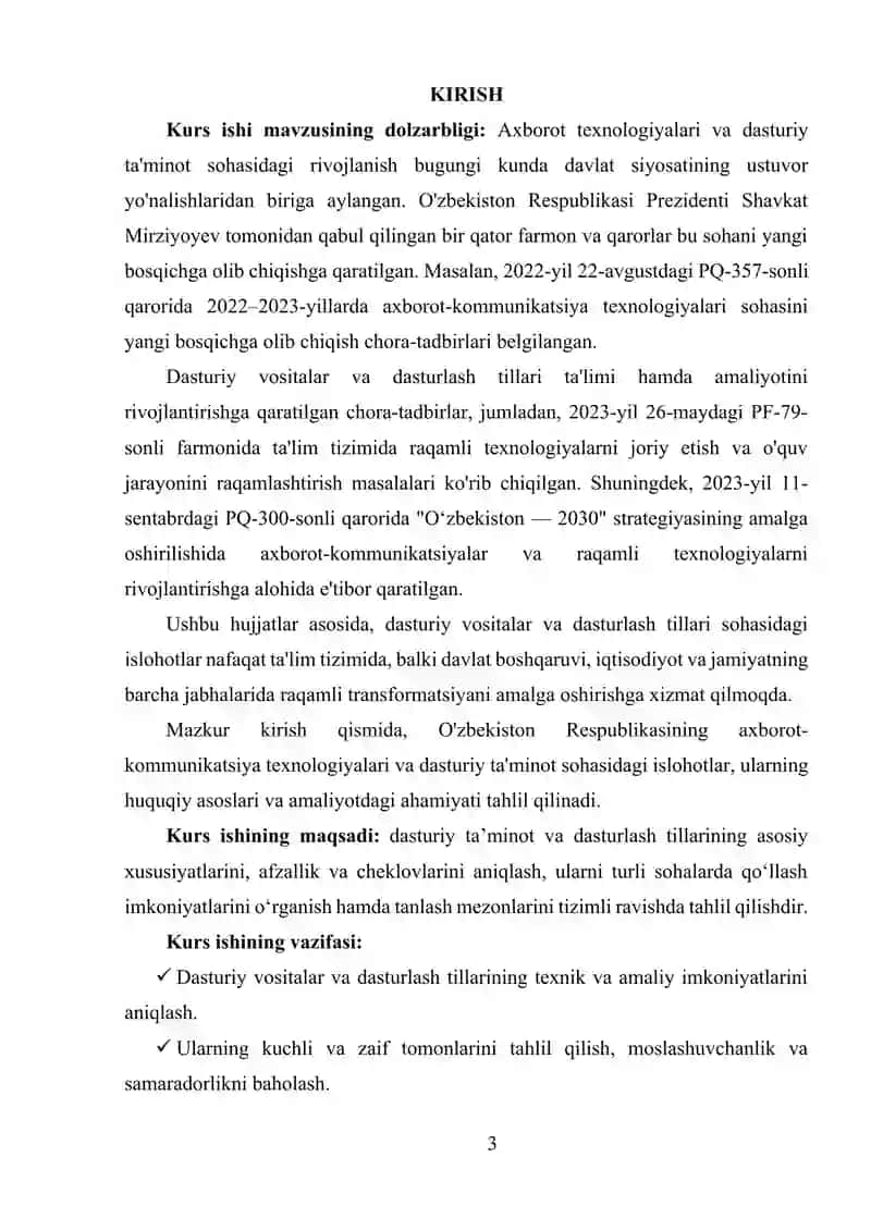 O‘RNATILGAN DASTURIY VOSITALAR VA DASTURLASH TILLARI SHARHI 2