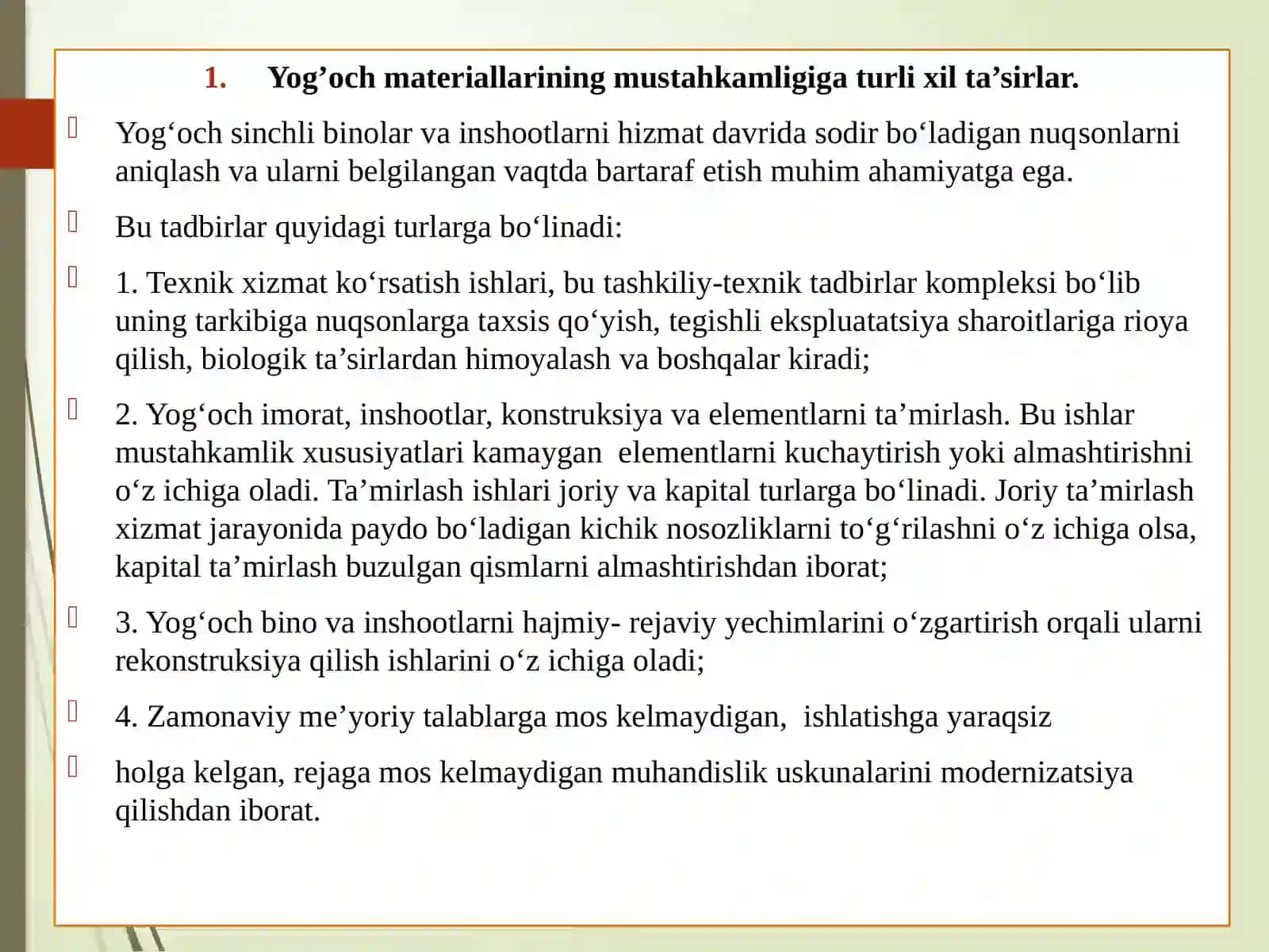 Yog‘och materiallarni turli ta’sirlardan himoyalash usullari 2