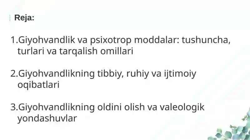 Giyohvandlik va psixotrop moddalar xavfi 2