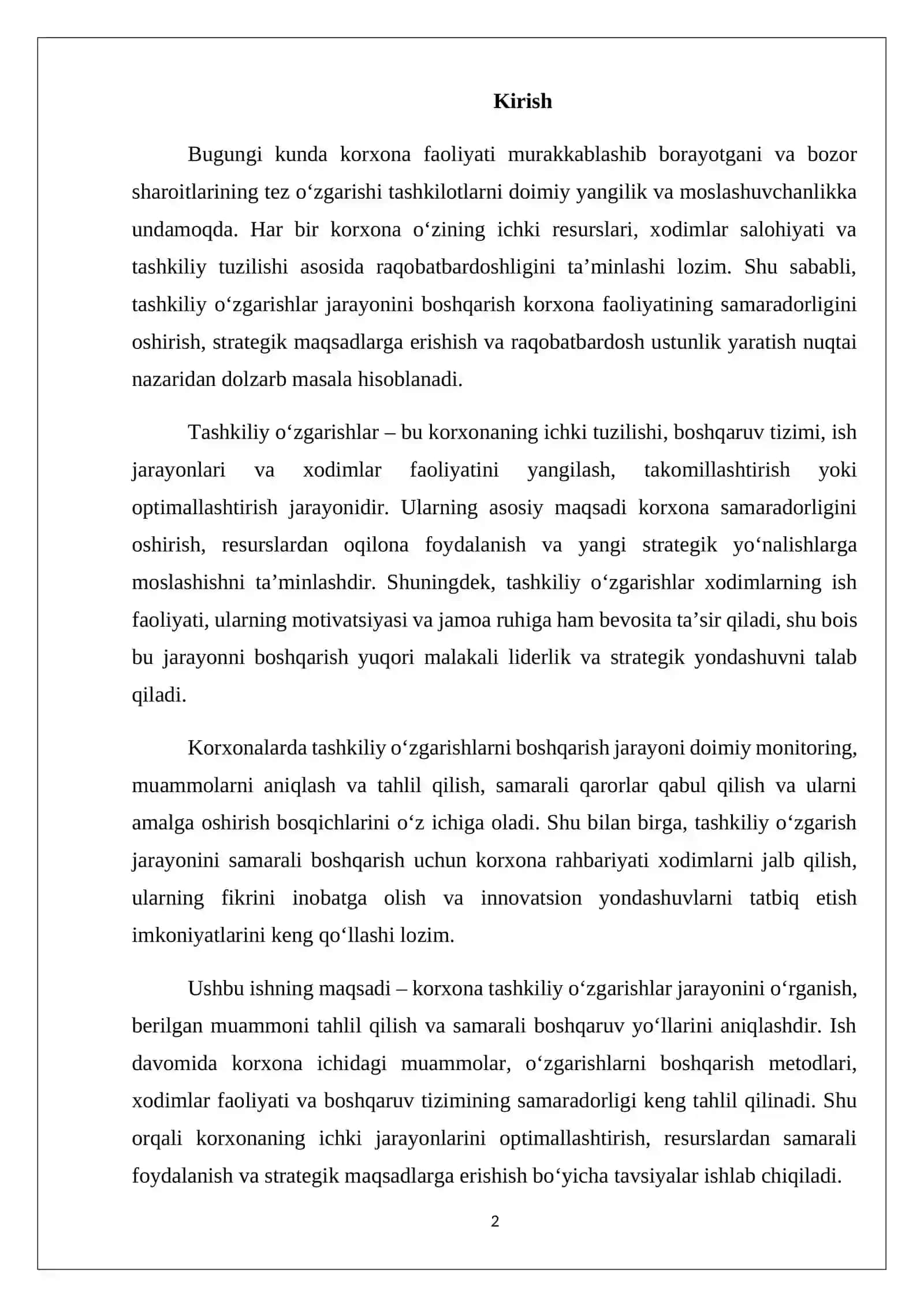 Tashkiliy o‘zgarishlar jarayonini boshqarish 2