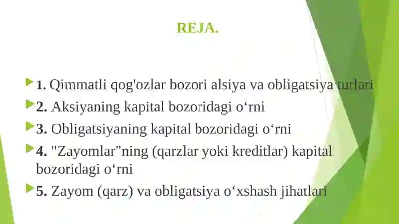 Qimmatli qog'ozlar bozori aksiya va obligatsiya 2