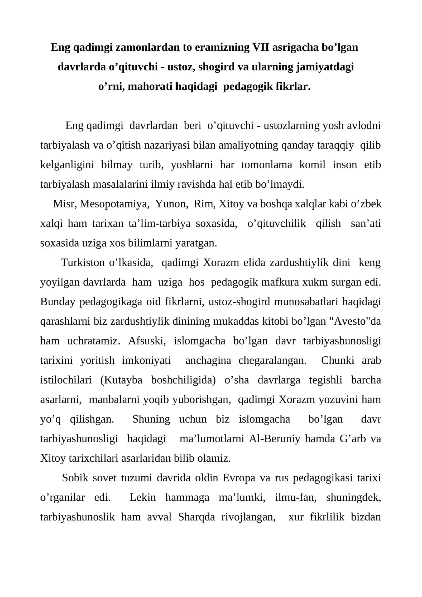Pedagogik fikrlar va maktablar tarixida o’qituvchi mahorati masalalari 2