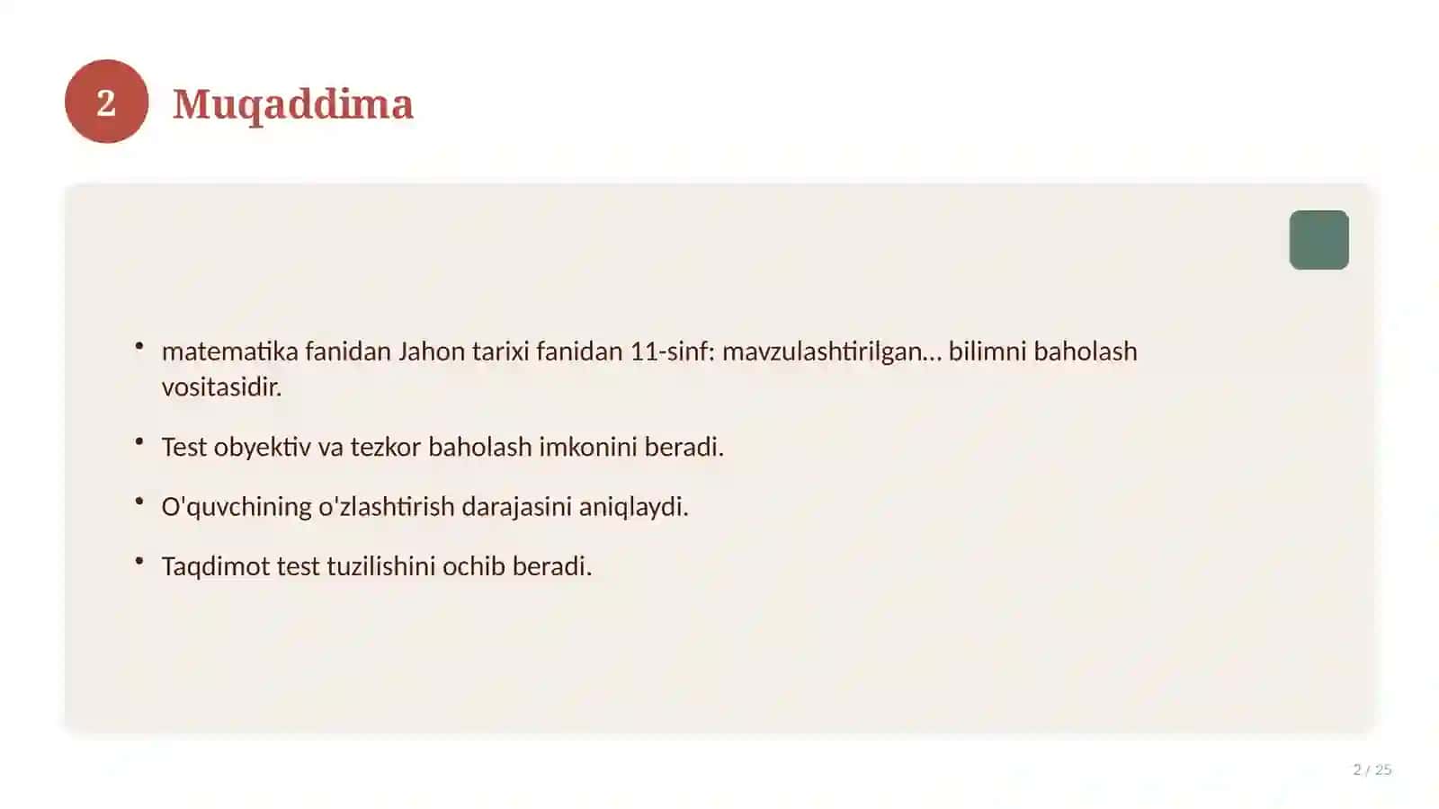 Jahon tarixi fanidan 11-sinf: mavzulashtirilgan nazorat ishi va tahlil 2
