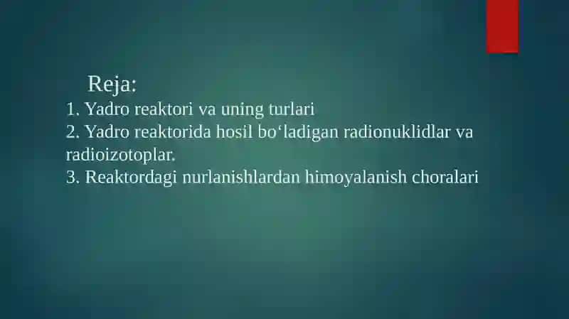 Yadro reaktori ionlashtiruvchi nurlanish manbai sifatida 2