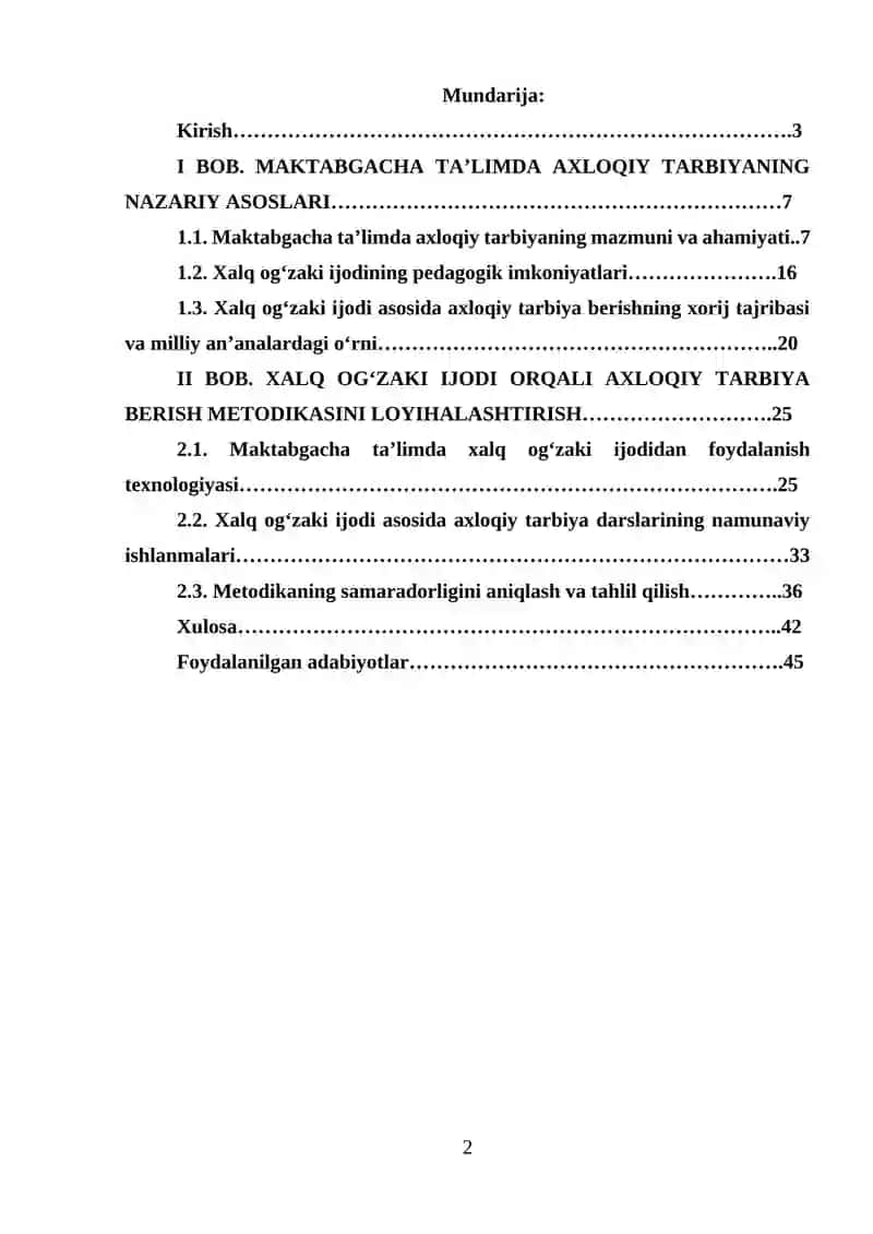 Maktabgacha ta’limda xalq og‘zaki ijodi orqali axloqiy tarbiya berish metodikasini loyihalashtirish 2