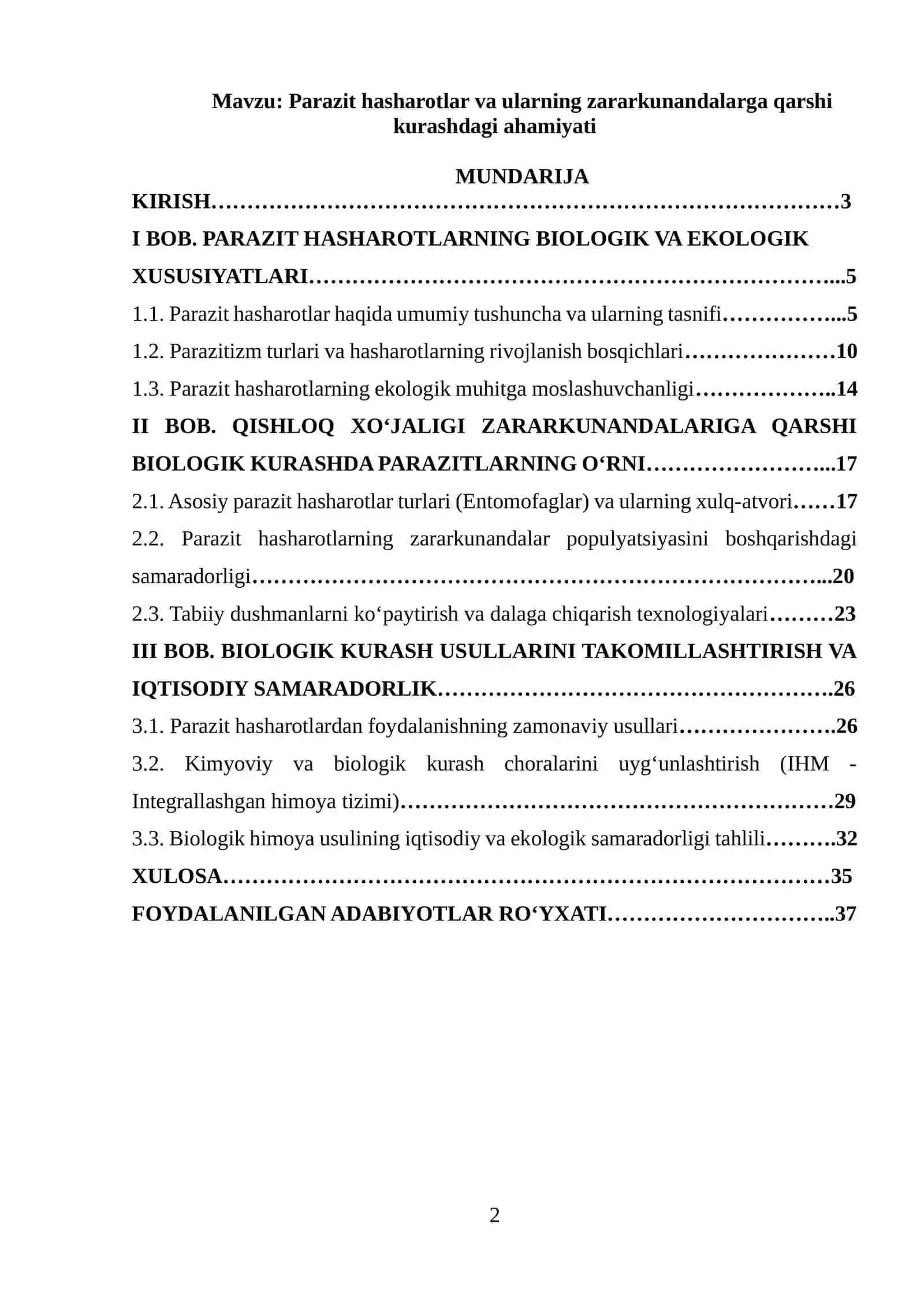 Parazit hasharotlar va ularning zararkunandalarga qarshi kurashdagi ahamiyati 2