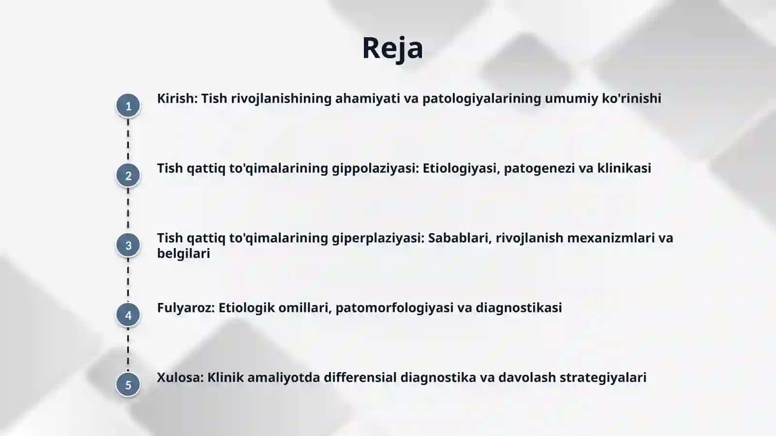 Tish kurtagi rivojlanish davrida tish qattiq toʻqimalarida paydo boʻladigan patologiya. Gippolaziya, giperplaziya, fulyaroz. Klinikasi, tashxislash va qiyosiy tashxislash 2