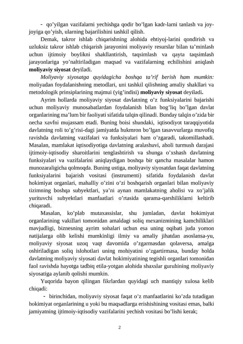Moliyaviy Siyosat Reja 2