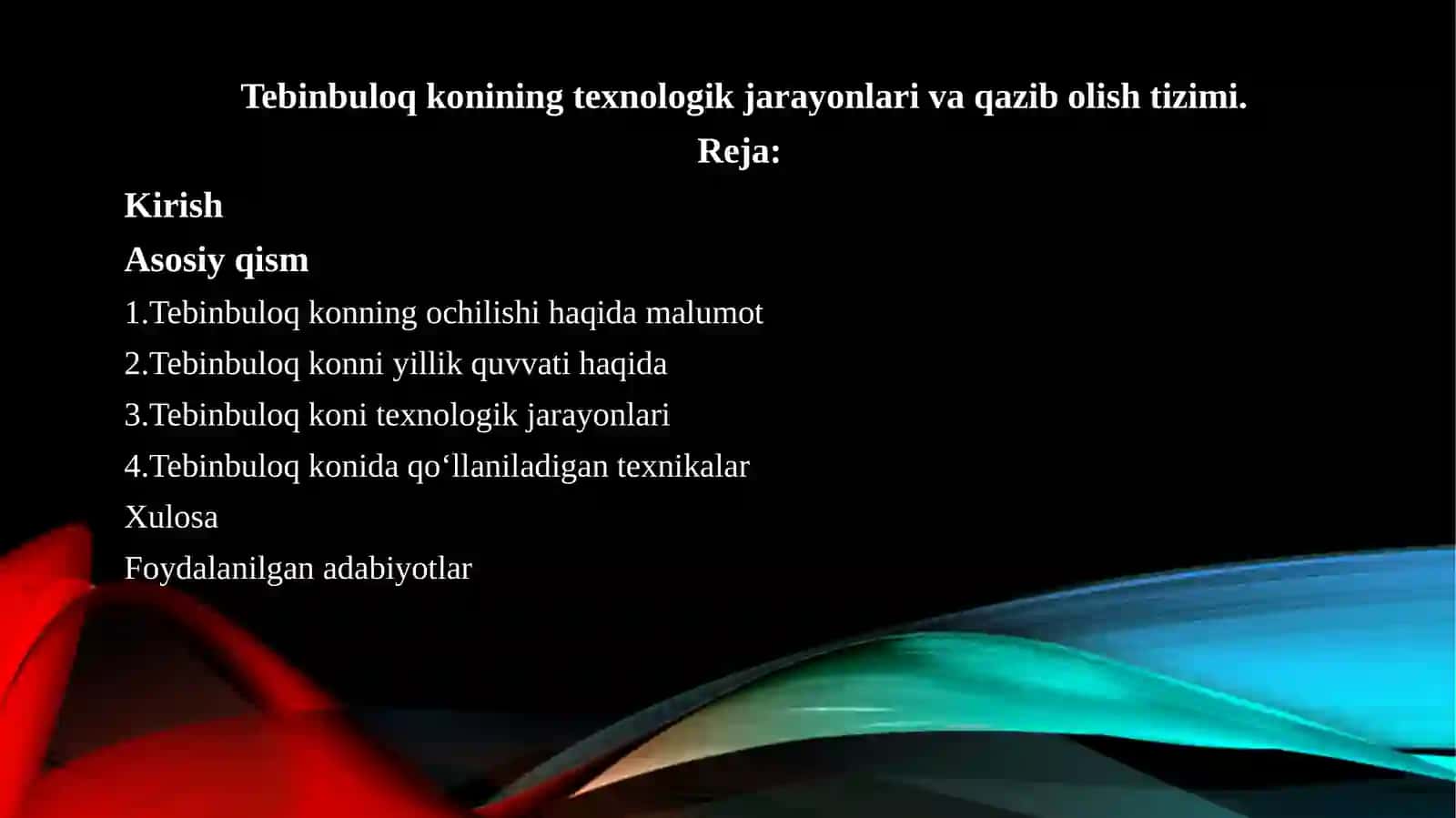Tebinbuloq konining texnologik jarayonlari va qazib olish tizimi 2