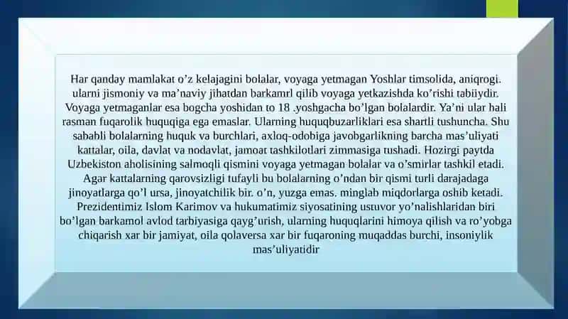 O'ZBEKISTONDA BOLALAR VA YOSHLARNING IJTIMOIY HIMOYASI VA TA'MINOTINING SHAKLLANISHI 2