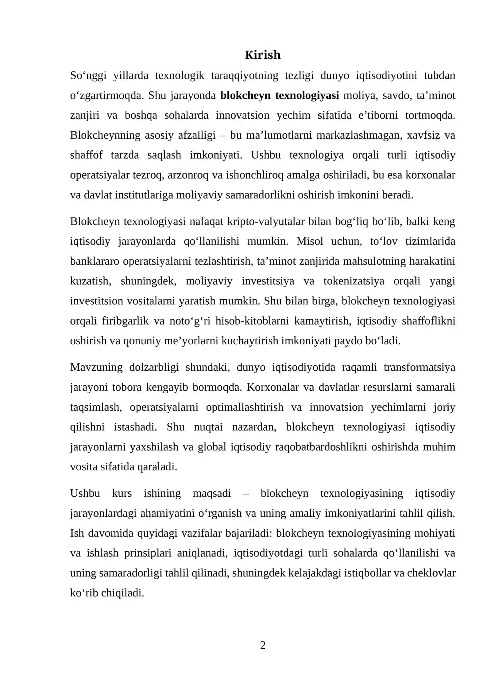 BLOKCHEYN TEXNOLOGIYASINING IQTISODIY JARAYONLARDAGI AHAMIYATI 2
