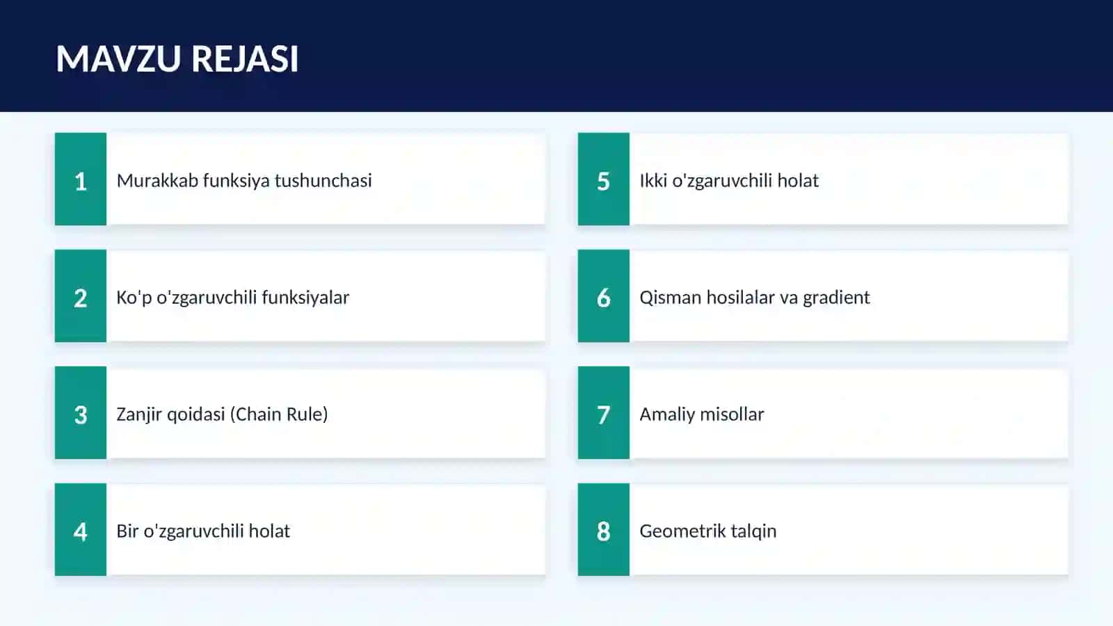 Ko’p O’zgaruvchili Murakkab Funksiyaning Hosilasi 2