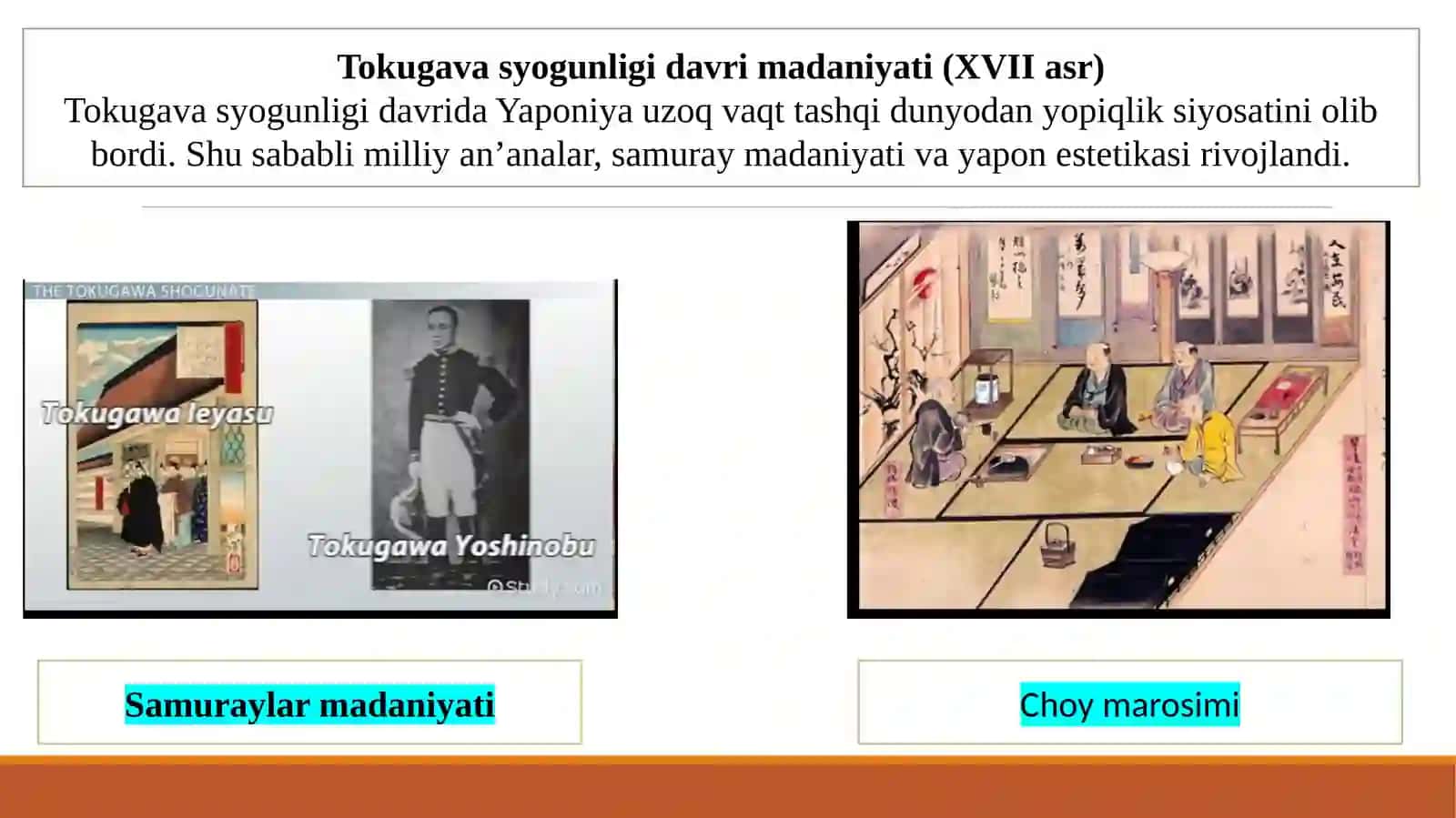 XVII–XIX asrlarda Yaponiya madaniyati Mavzubi o‘icha fotoma’lumotnoma tayyorlash 2