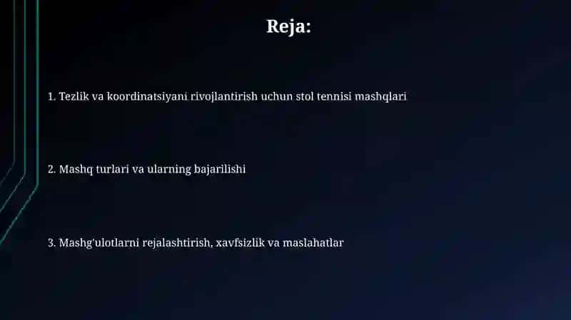 Stol tennisi mashqlari 2