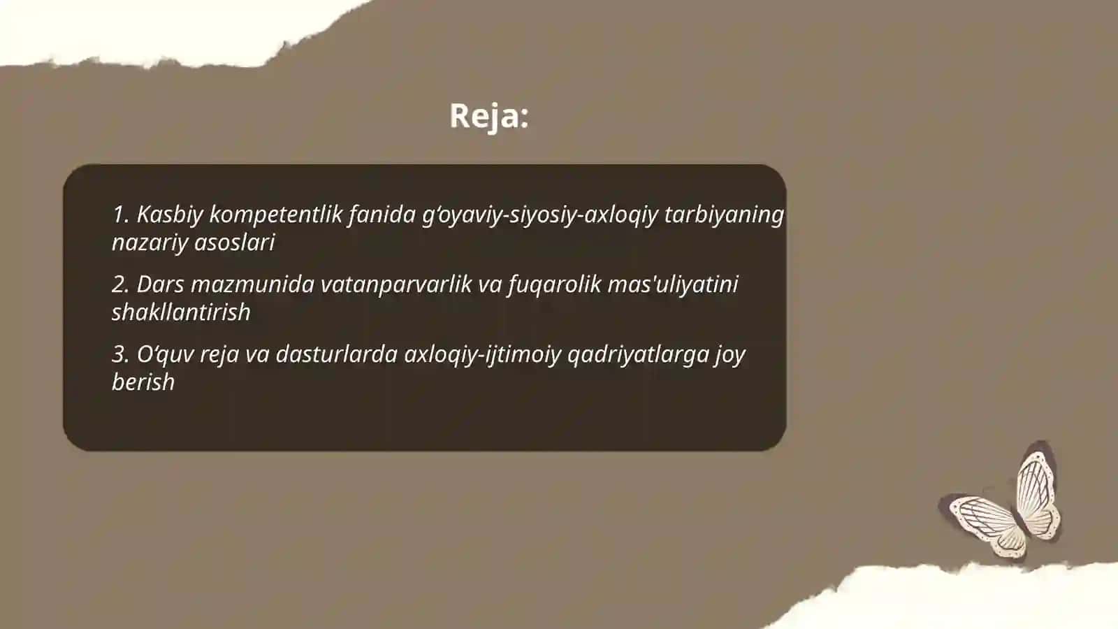 Kasbiy kompetentlik fanining mazmunida tarbiyaviy jarayonda g‘oyaviy-siyosiy-axloqiy tarbiyani tashkil etish 2