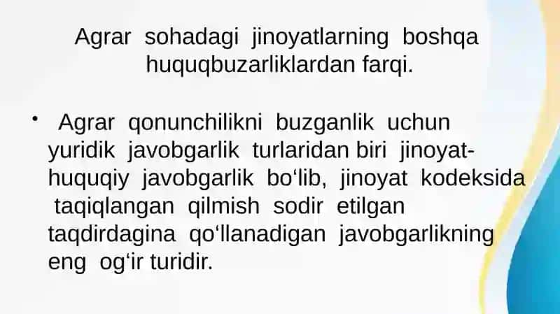 Agrar qonunchilikni buzganlik uchun jinoiy javobgarlik 2