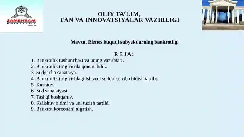Biznes huquqi subyektlarning bankrotligi 2
