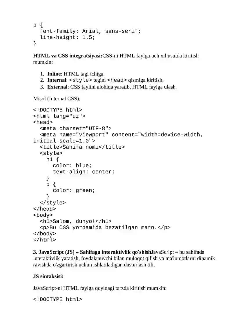 HTML, CSS va JavaScript (JS) 2