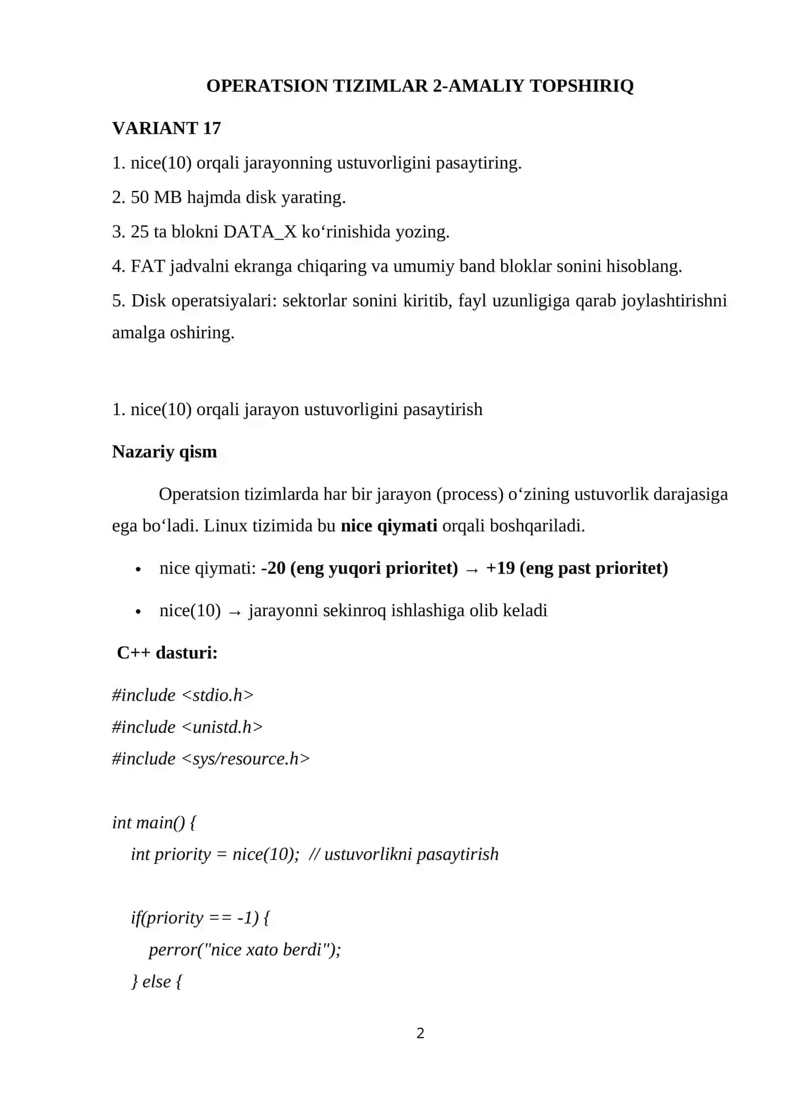 OPERATSION TIZIMLAR 2-AMALIY TOPSHIRIQ 2