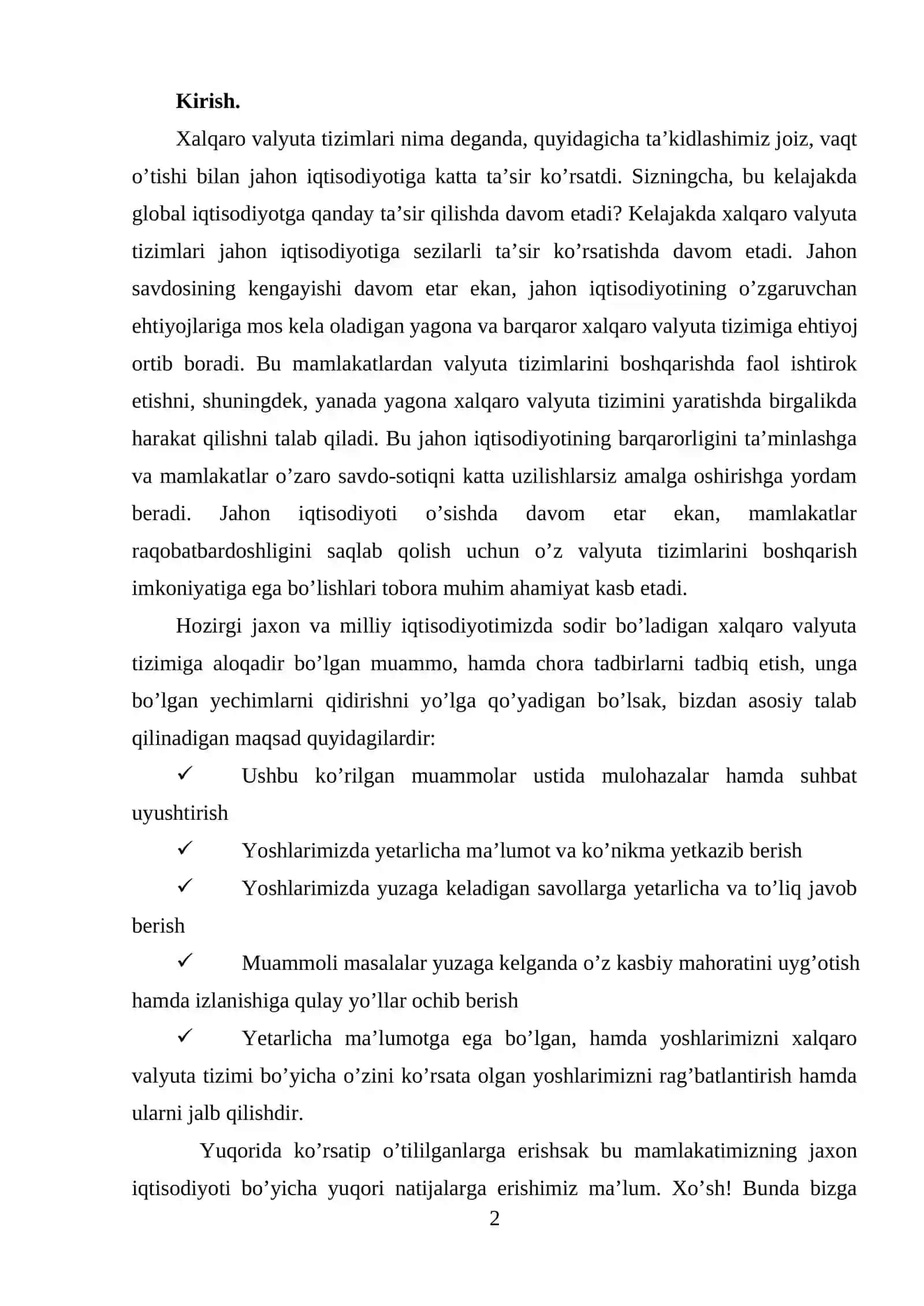 Xalkaro valyuta va kredit munosabatlari 2