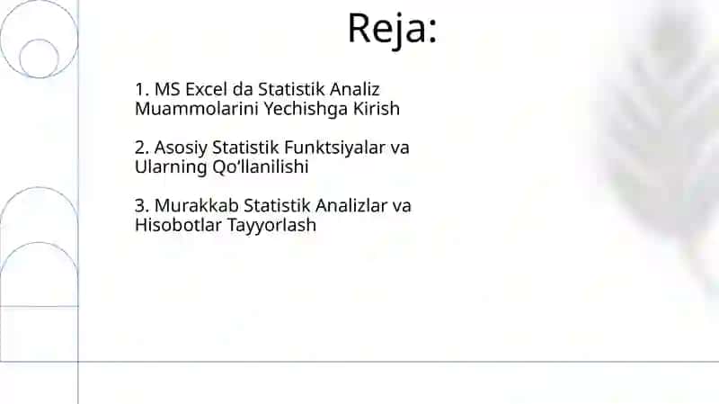 Statistik tahlil masalalarini MS Excel dasturidan foydalanib yechish 2