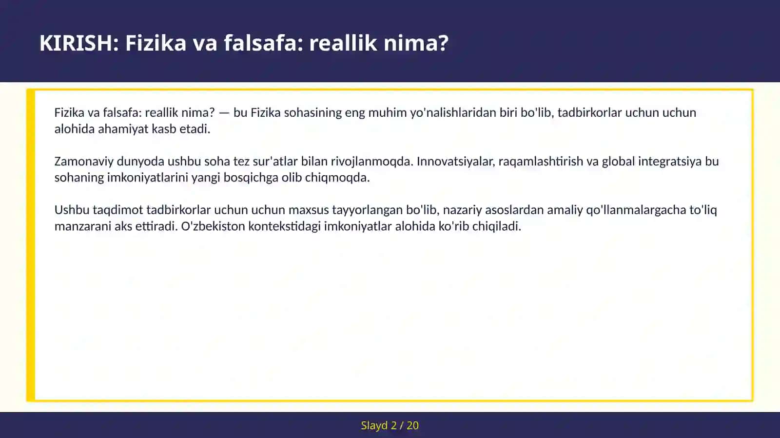 FIZIKA VA FALSAFA: REALLIK NIMA? 2
