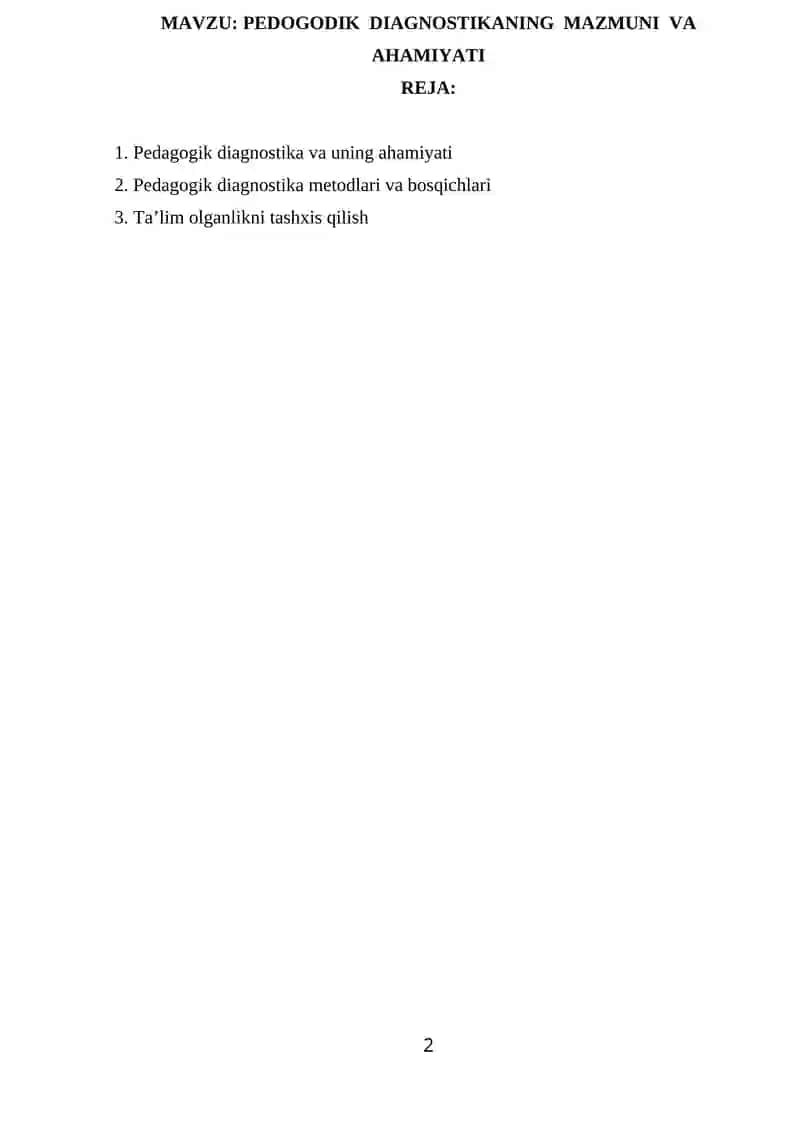 "Pedogodik diagnostikaning mazmuni va ahamiyati" 2