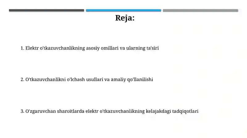 Elektr oʼtkazuvchanlikning turli sharoitlarda oʻzgarish 2