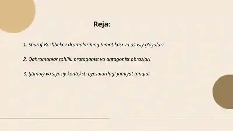 Sharof Boshbekov dramalari va tahlili 2