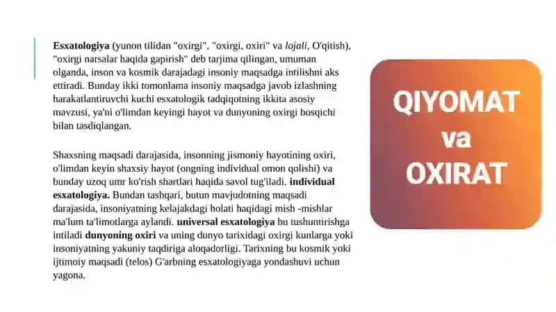 Esxatologiya mohiyati: Qiyomat va Oxirat dunyosi 2
